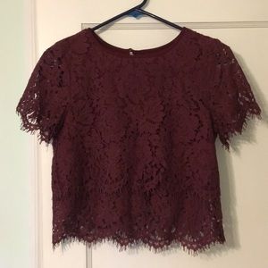 LuLus lace burgundy top and skirt